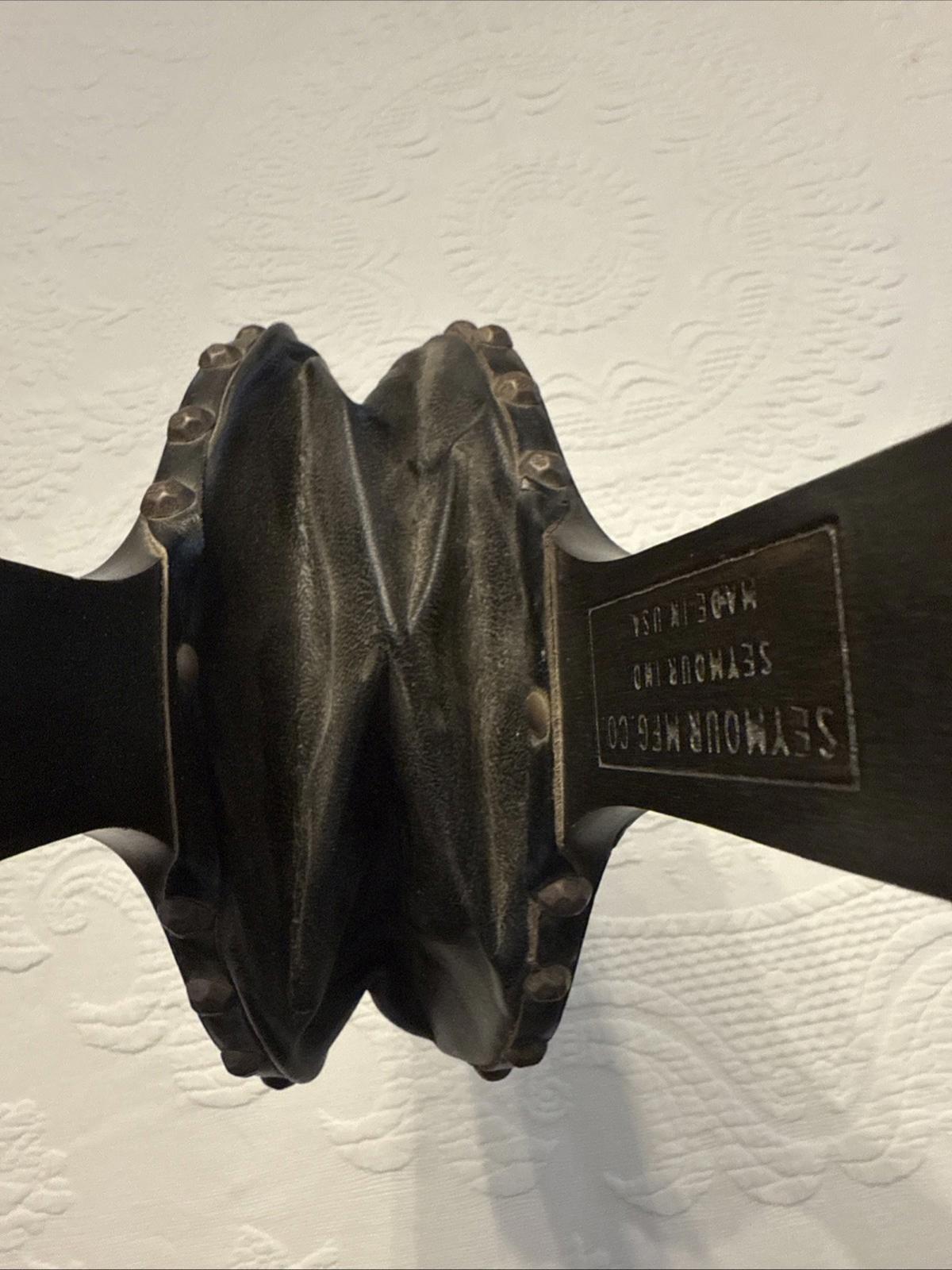 Vintage Fireplace Bellows Wood Brass Soft Leather Coat Of Arms Crest Seymour Mfg