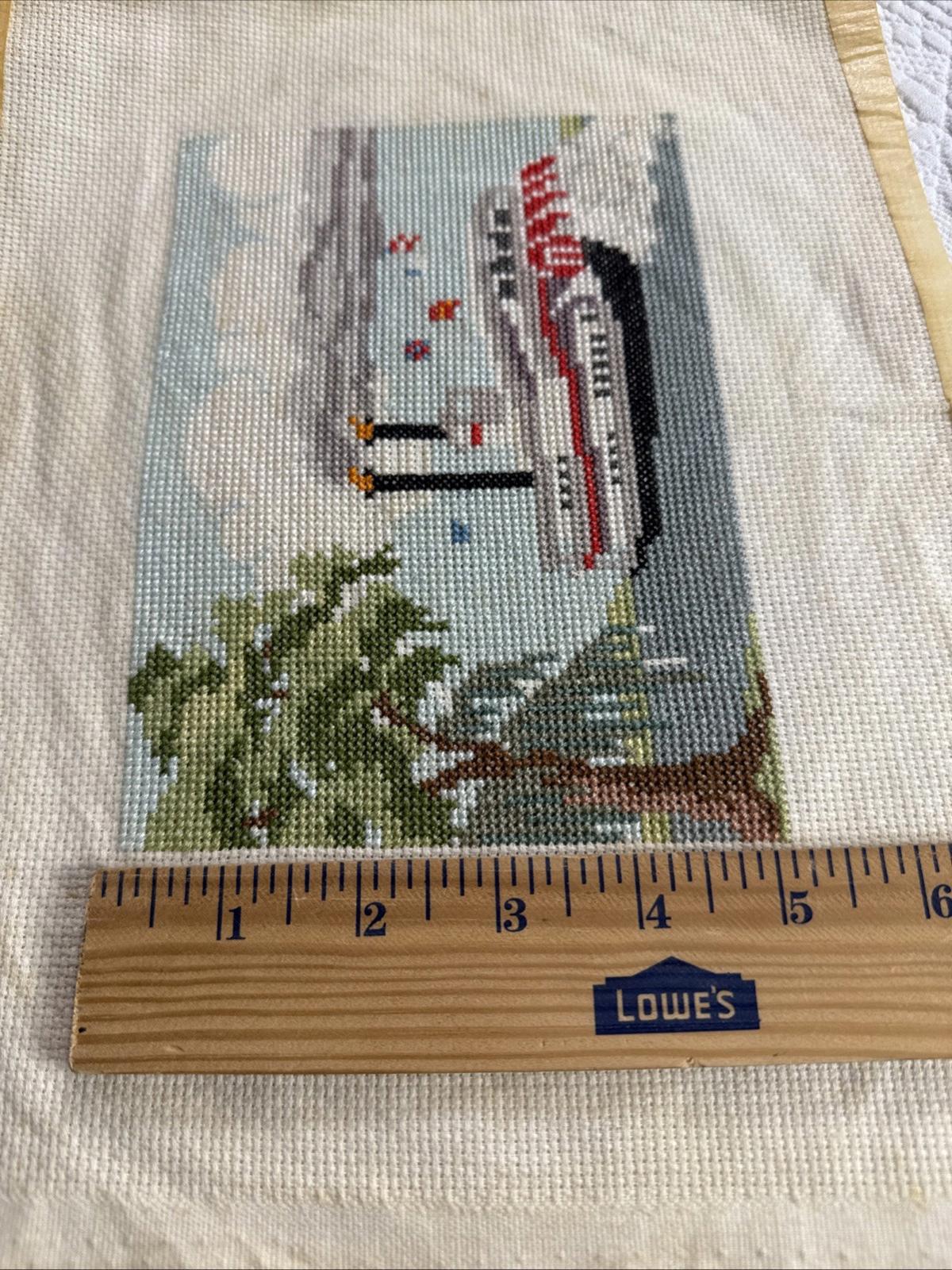 Vintage Crosstitch of the Natchez IX paddle wheel Steamboat, finished unframed