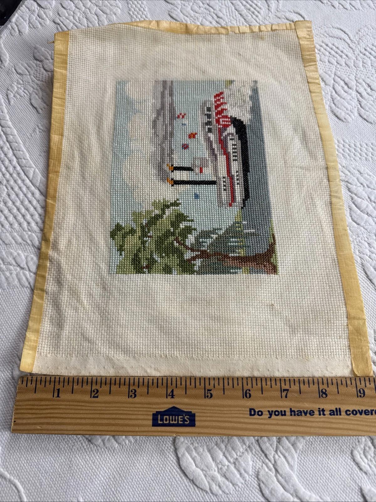 Vintage Crosstitch of the Natchez IX paddle wheel Steamboat, finished unframed