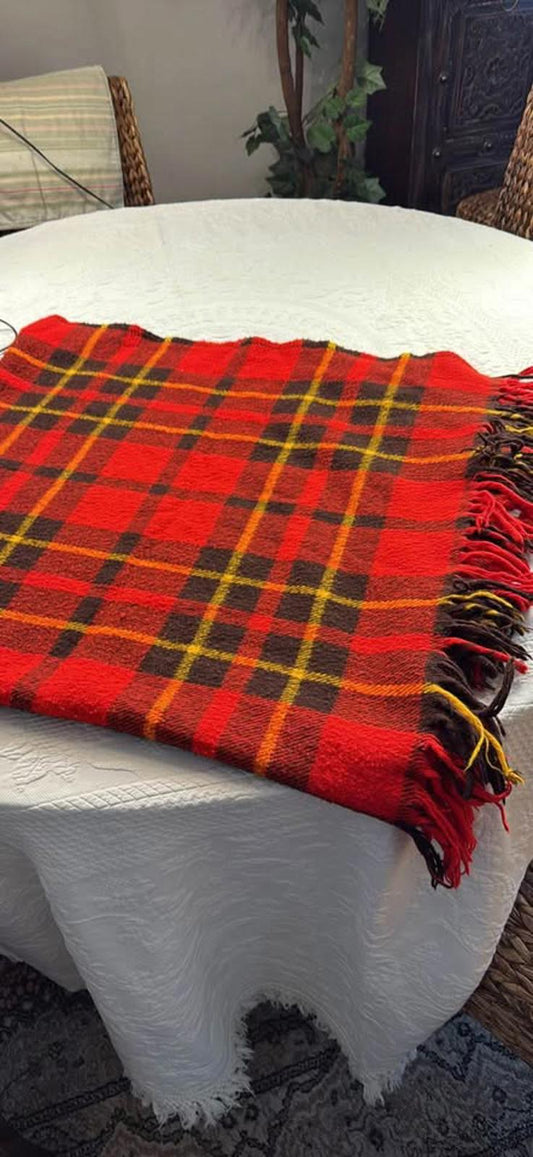 Red tartan vintage Faribo wool stadium blanket