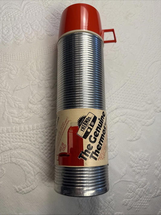 Vintage Aluminum Thermos Vacuum Bottle 2284 -  Pint Size  Red Cup USA